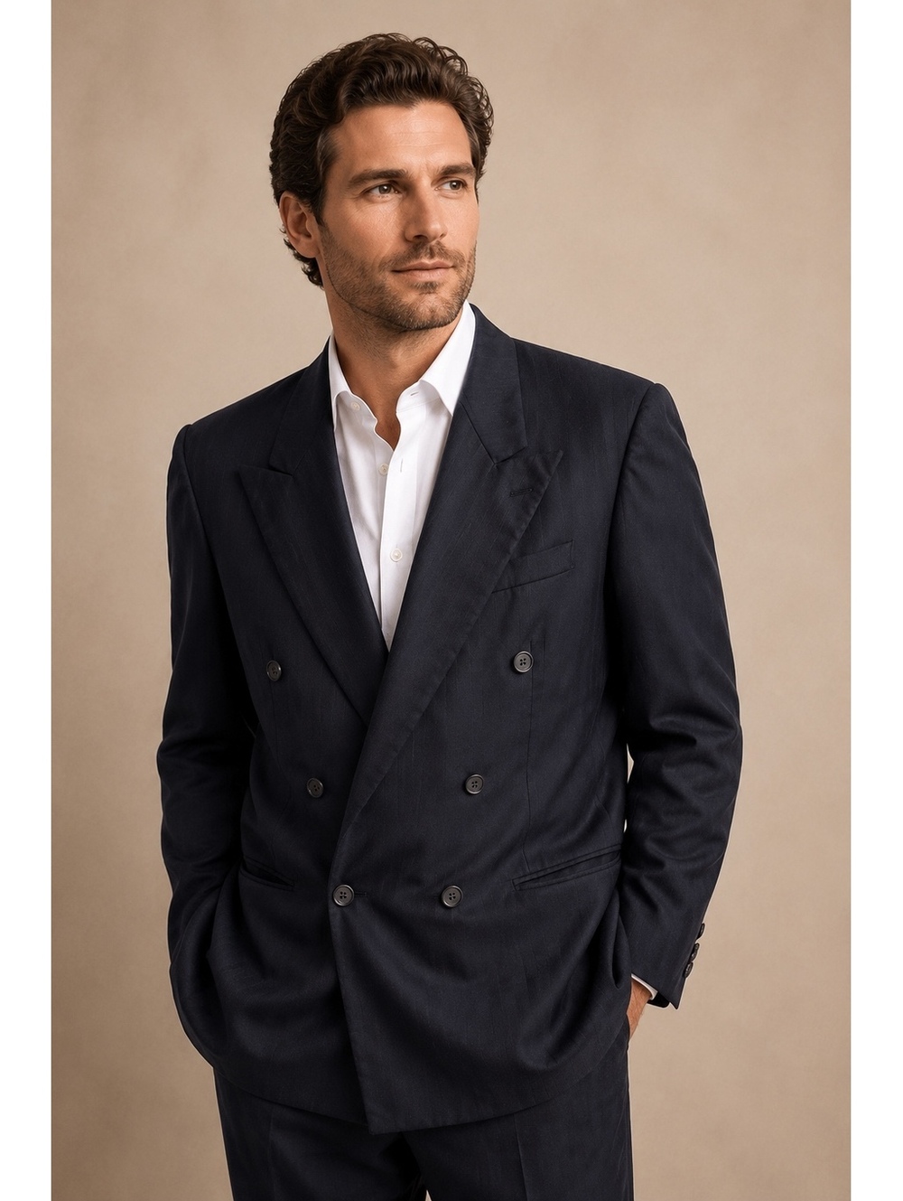 Vintage 1994 Tom James Men’s Double-Breasted Navy Pinstripe Blazer Made in USA